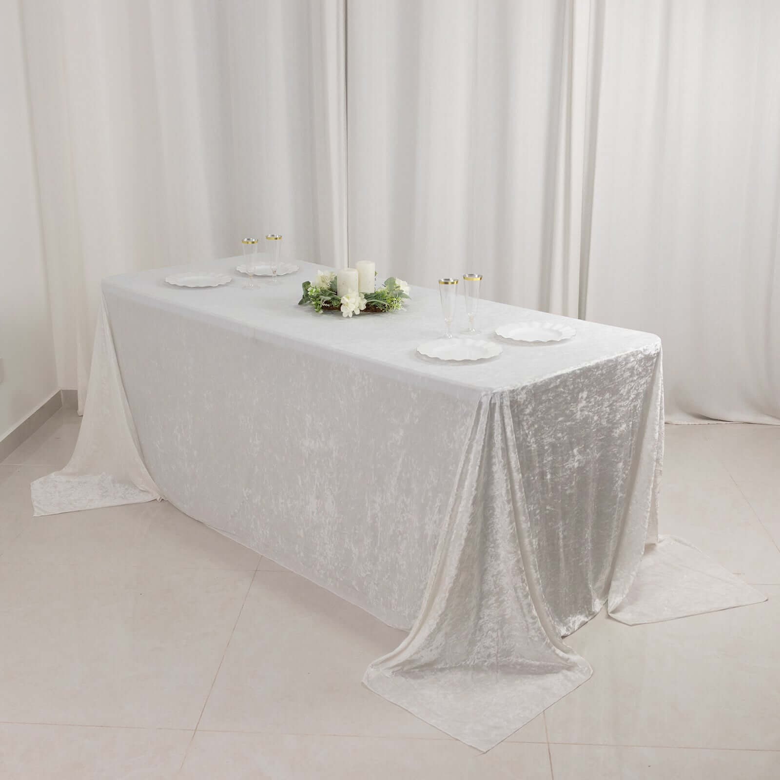 Premium Crushed Velvet 90"x132" Rectangle Tablecloth White - Reusable Soft & Graceful Seamless Table Cover
