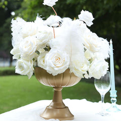 4-Pack Metal Compote Pedestal Bowl Flower Vases in Grecian Urn Style Gold - Refined Floral Wedding Table Centerpieces 8.5"