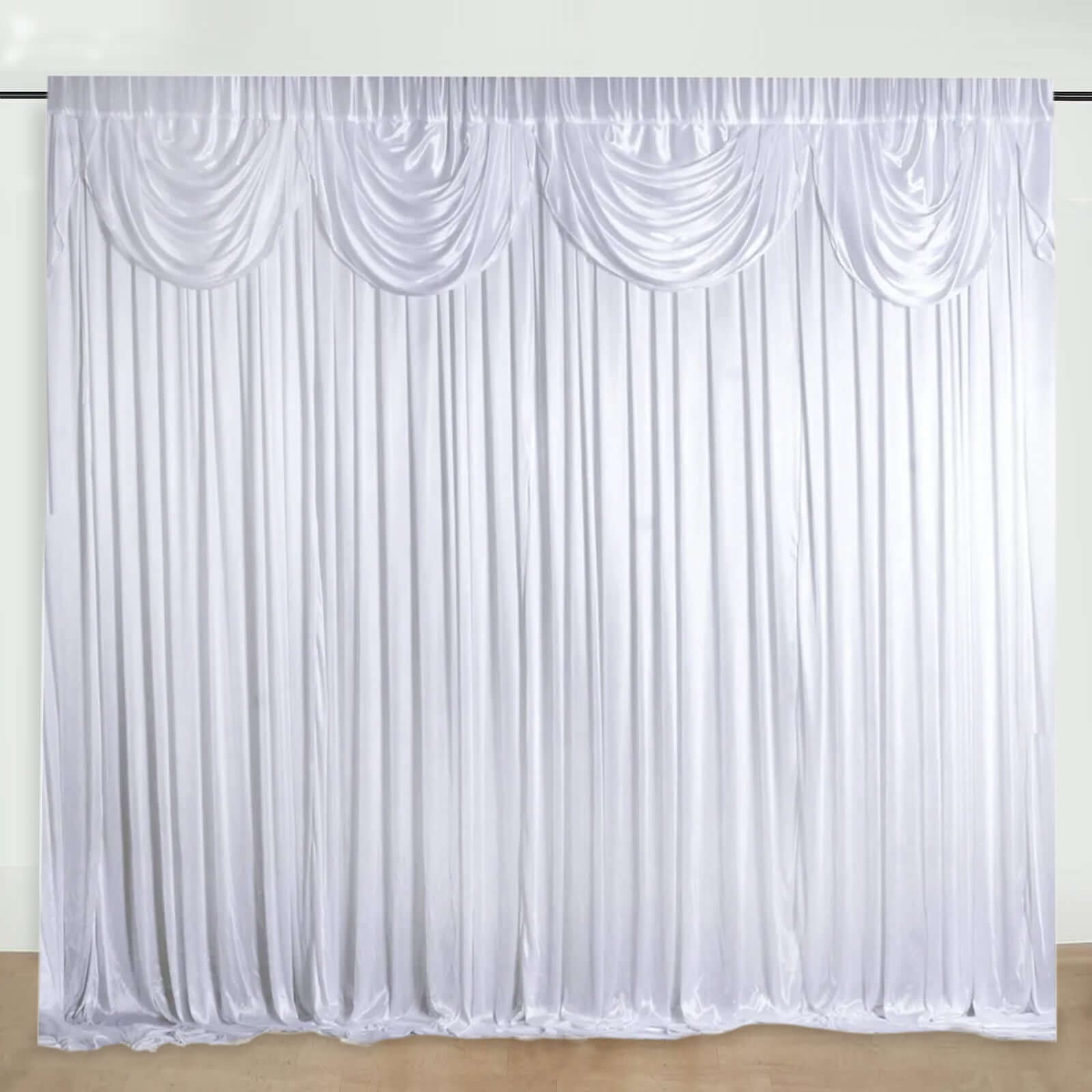 20ftx10ft White Premium Double Drape Satin Event Curtain Drapes, Glossy Photo Backdrop Event Panel