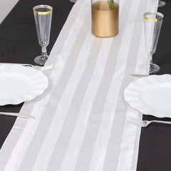 Satin 12"x108" Table Runner White - Stripe Classic Wedding & Event Table Decor