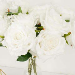 2 Bushes 17" White Premium Silk Jumbo Rose Flower Bouquet, High Quality Artificial Wedding Floral Arrangements