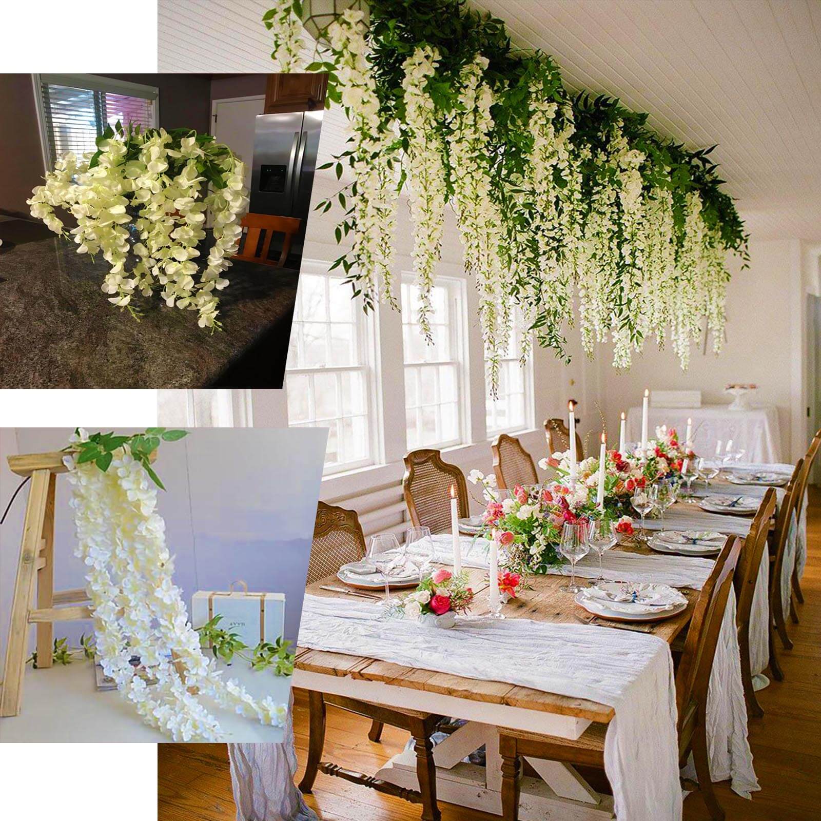 5 Pack 44" Silk Hanging Wisteria Flower Garland Vines in Dusty Blue, Elaborated 3 Full Strands in 1 Bush