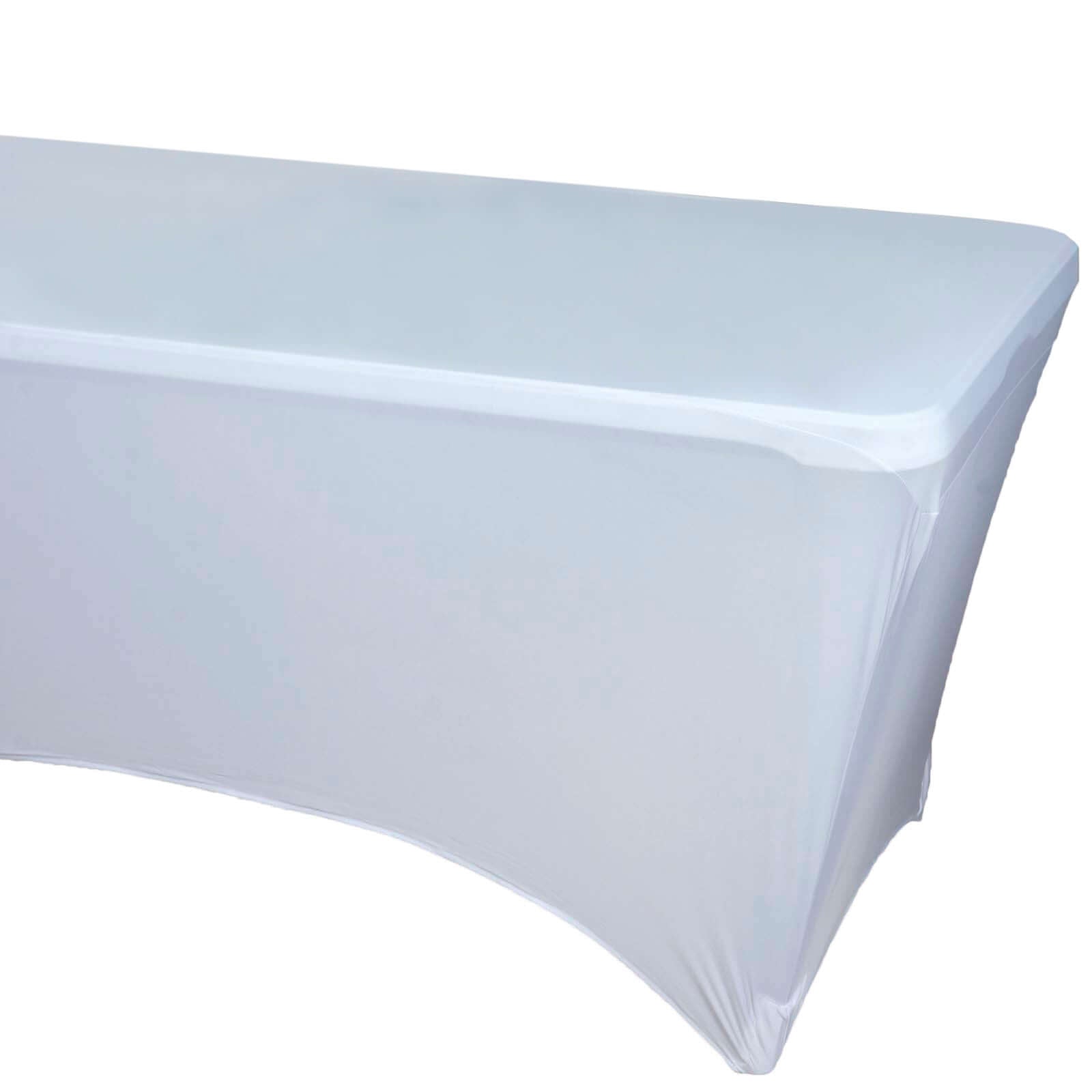Stretch Spandex 96"x30" Rectangle Table Cover White - Durable Form-Fitting Tablecloth for Events & Presentations