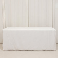 Premium Polyester 6ft Rectangle Tablecloth White Durable Fitted 220GSM Table Cover for Trade Shows & Events