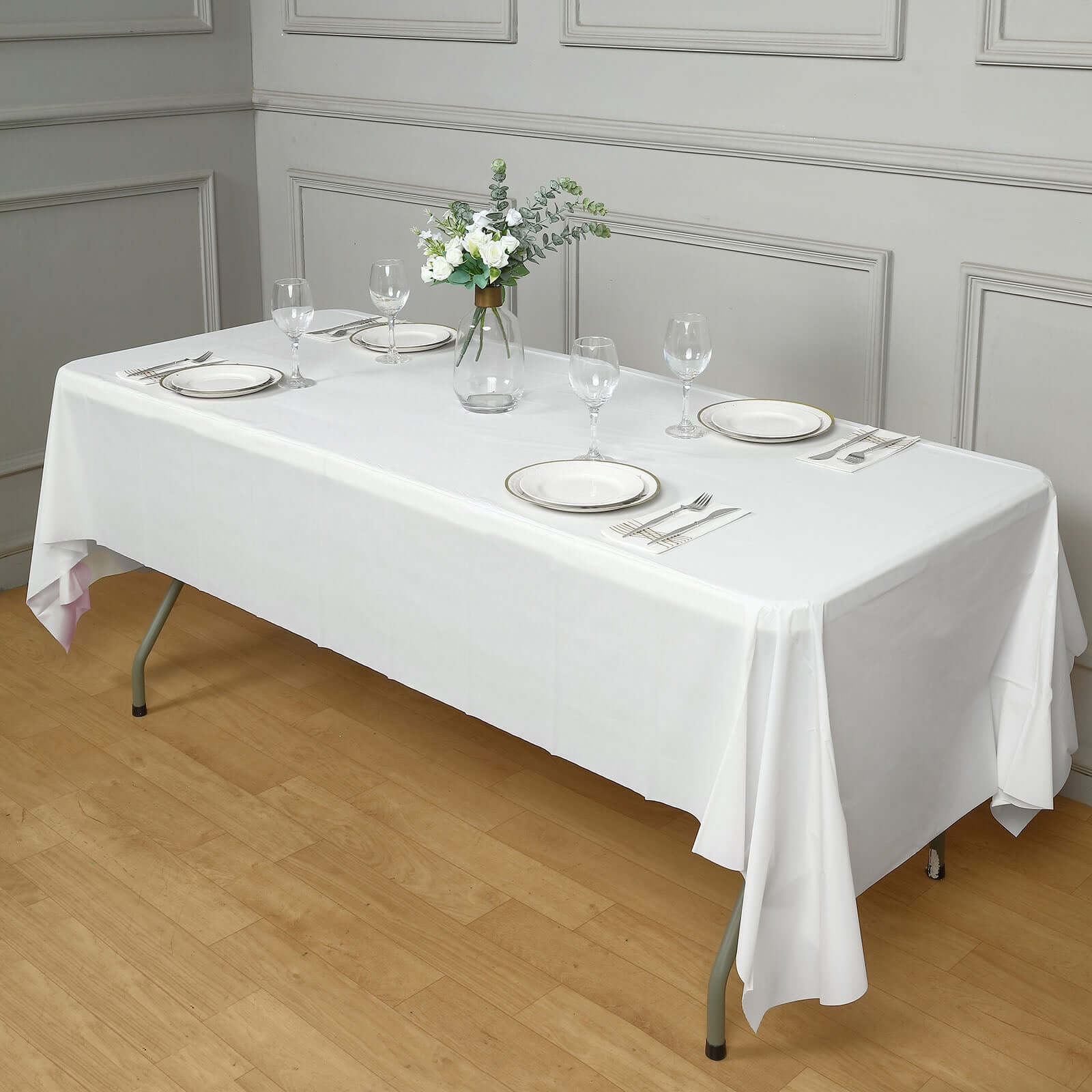 5-Pack Plastic Table Covers White Rectangle - Reliable PVC Disposable Covers for Gatherings 54"x108"