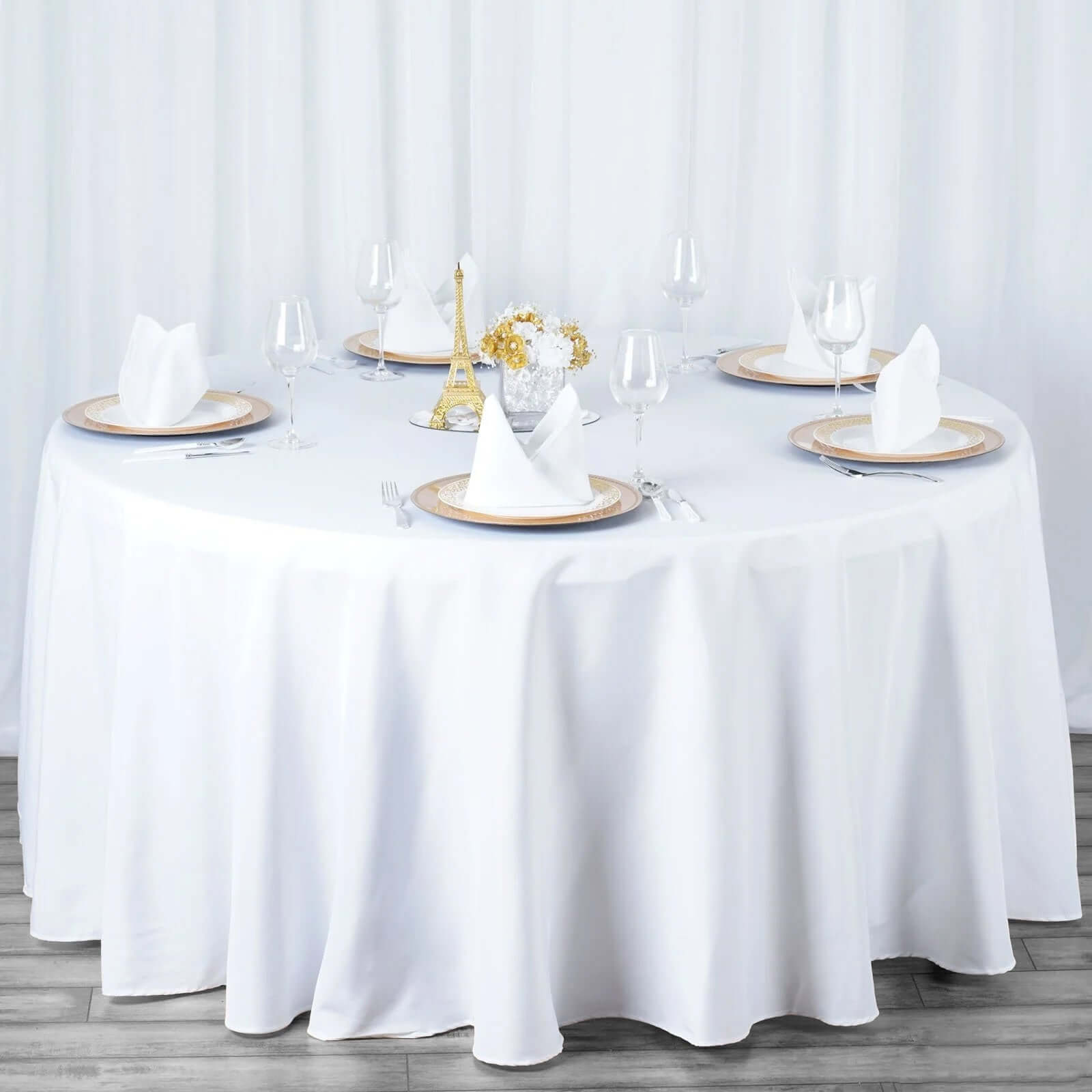 Premium Polyester 108" Round Tablecloth White - Wrinkle-Resistant 220GSM Table Cover for Weddings & Events