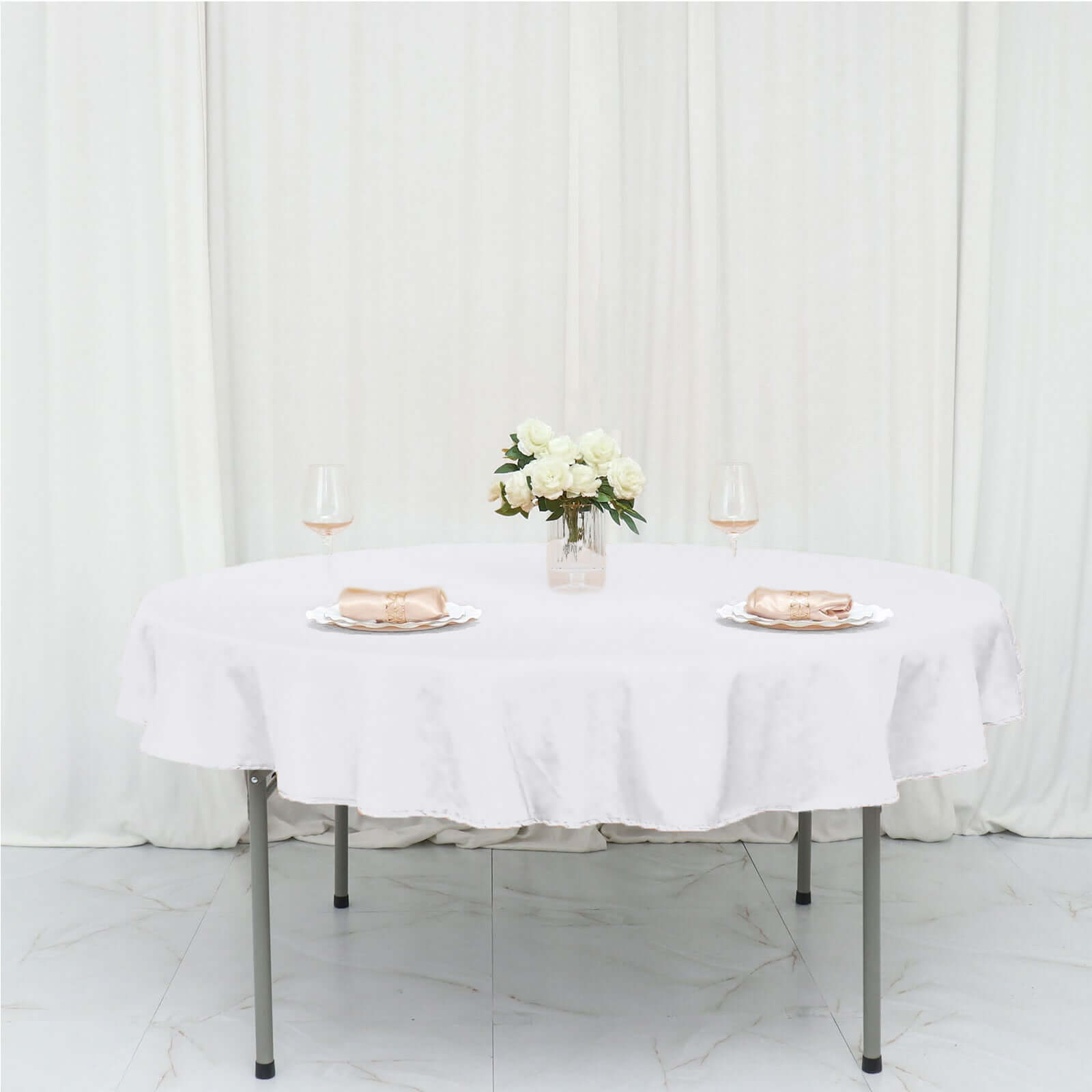 Polyester 70" Round Tablecloth White - Durable & Wrinkle-Resistant Table Cover for Everyday Use