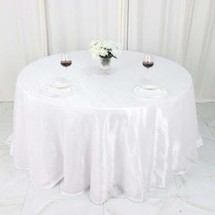 Taffeta 132" Round Tablecloth White - Seamless Accordion Crinkle Design for Exquisite Occasions