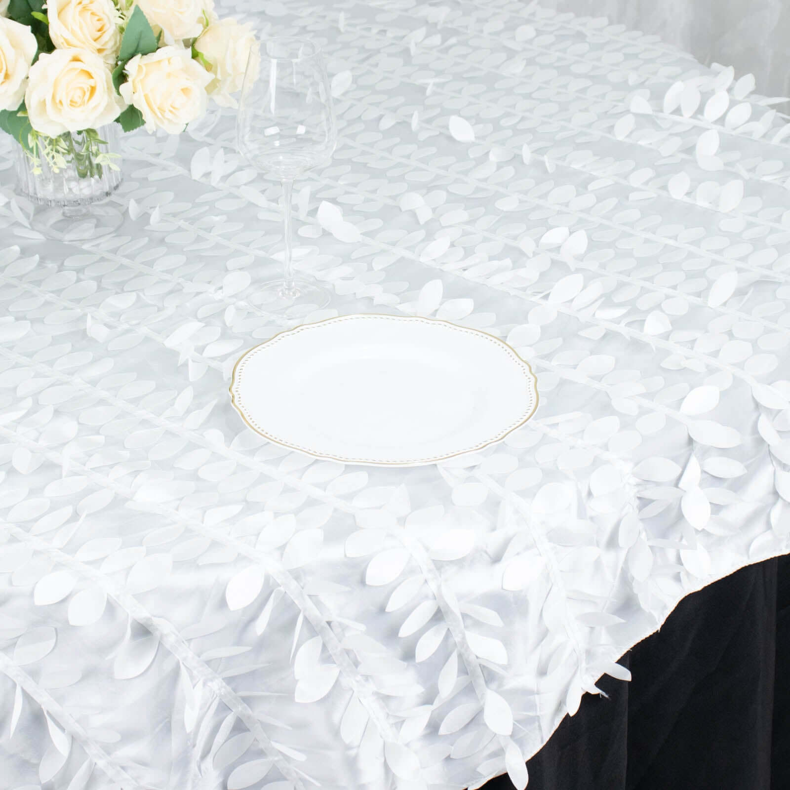 Taffeta 72"x72" Table Overlay Square Tablecloth White 3D Leaf Petal Design for Stylish Celebrations