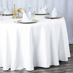 Premium Polyester 132" Round Tablecloth White - Seamless 220GSM Wrinkle-Resistant Design for Upscale Occasions