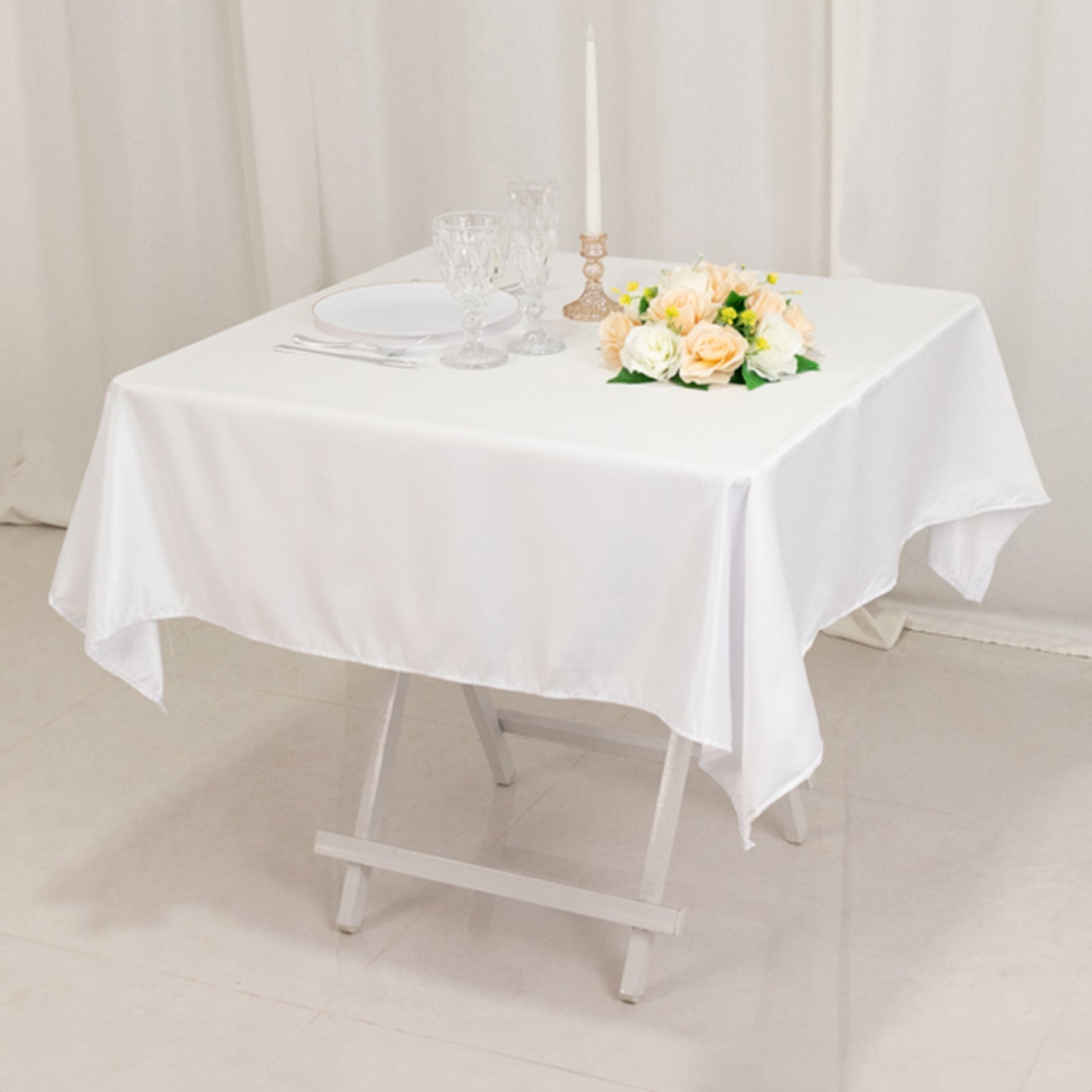 Lamour Satin 54"x54" Table Overlay Square Tablecloth White - Durable & Silk-Like Table Cover for Weddings & Parties