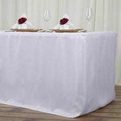 Fitted Polyester 96"x30" Rectangle Tablecloth White - Durable and Easy to Maintain Table Cover for Trade Shows, Catering & Events
