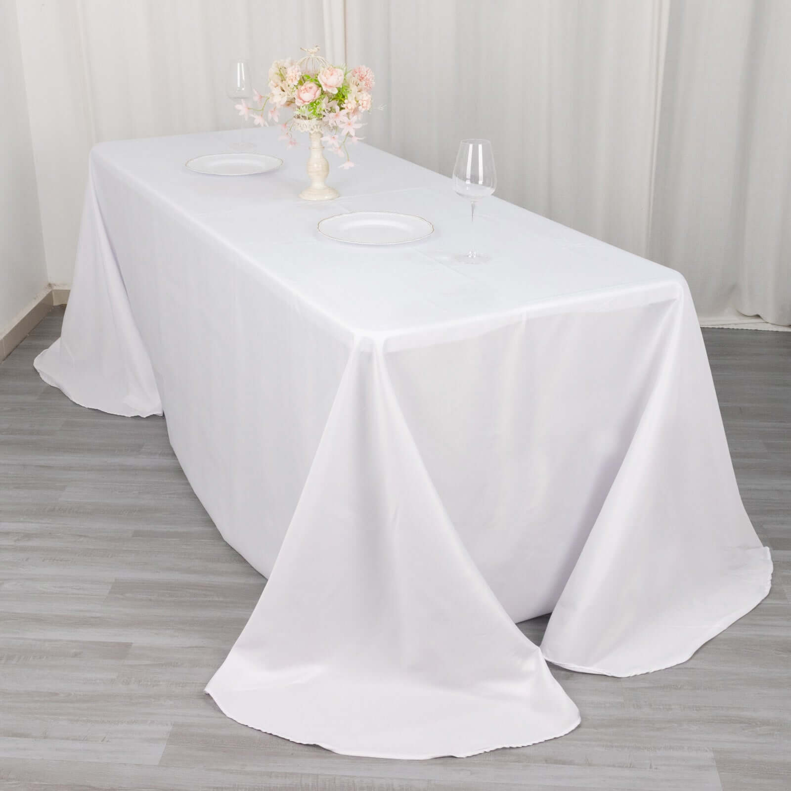 Polyester 90"x132" Rectangle Tablecloth White - Rounded Corners and Seamless Design for Sophisticated Gatherings