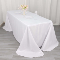 Polyester 90"x132" Rectangle Tablecloth White - Rounded Corners and Seamless Design for Sophisticated Gatherings