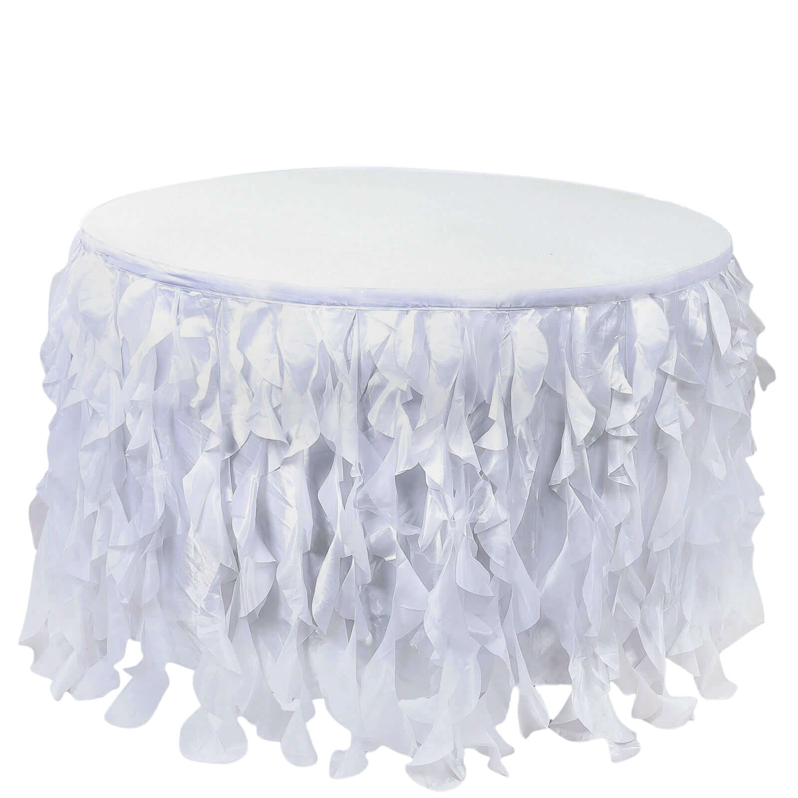 Taffeta 17ft Table Skirt White Cascading Curly Willow Style for Weddings & Banquets