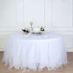 Tulle 17ft Table Skirt White - 4 Layer Pleated Tutu Chic & Soft Event Table Cover