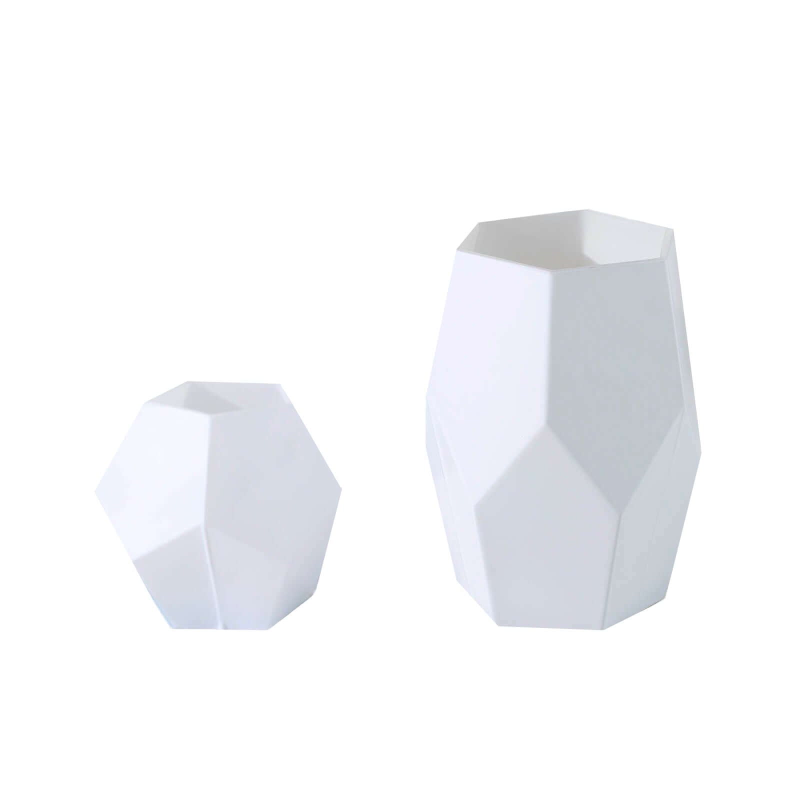 Set of 2 Glass Flower Vases Geometric Design Matte White - Stylish Modern Candle Holder Centerpieces 5", 8"