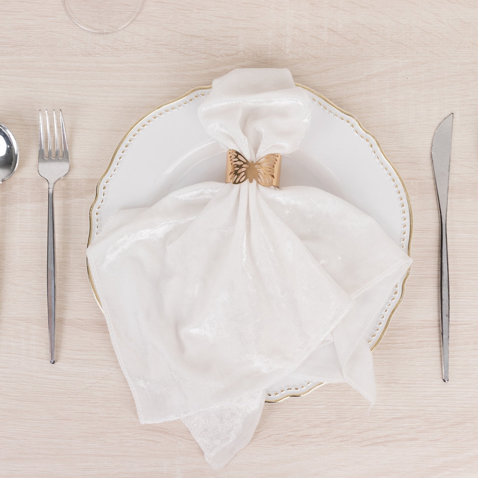 5 Pack Premium Crushed Velvet 20"x20" Napkins White - Rich & Textured Finish Dinner Napkins for Classy Events