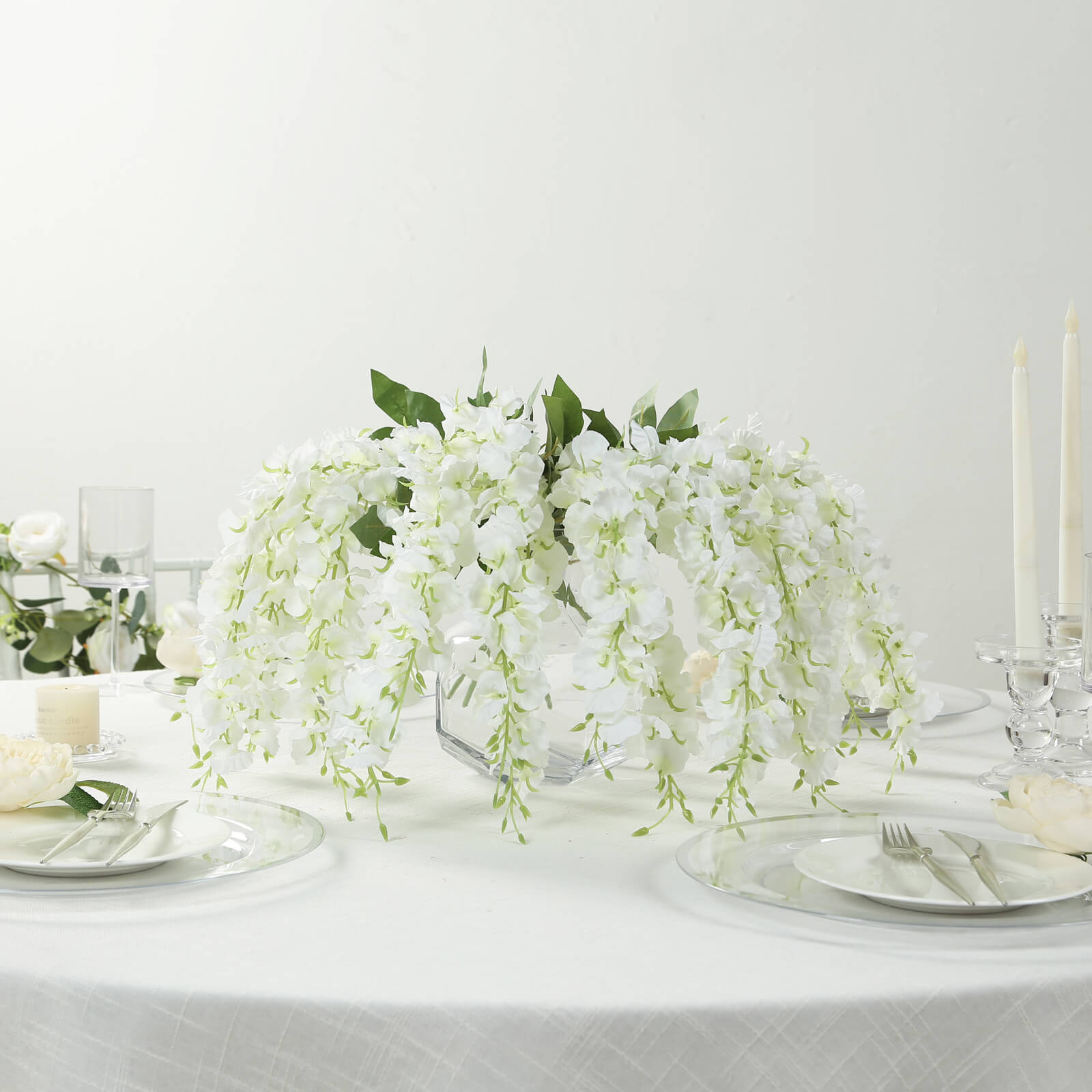 6 Pack Cream Silk Wisteria Vines Hanging Plants, Long Artificial Flowers Bushes - 4 Full Strands in 1 Bush - 21"