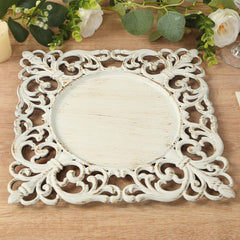 6-Pack Acrylic Square Charger Plates 12" Antique White with Hollow Lace Border, Event Tabletop Decorative Charger Tableware