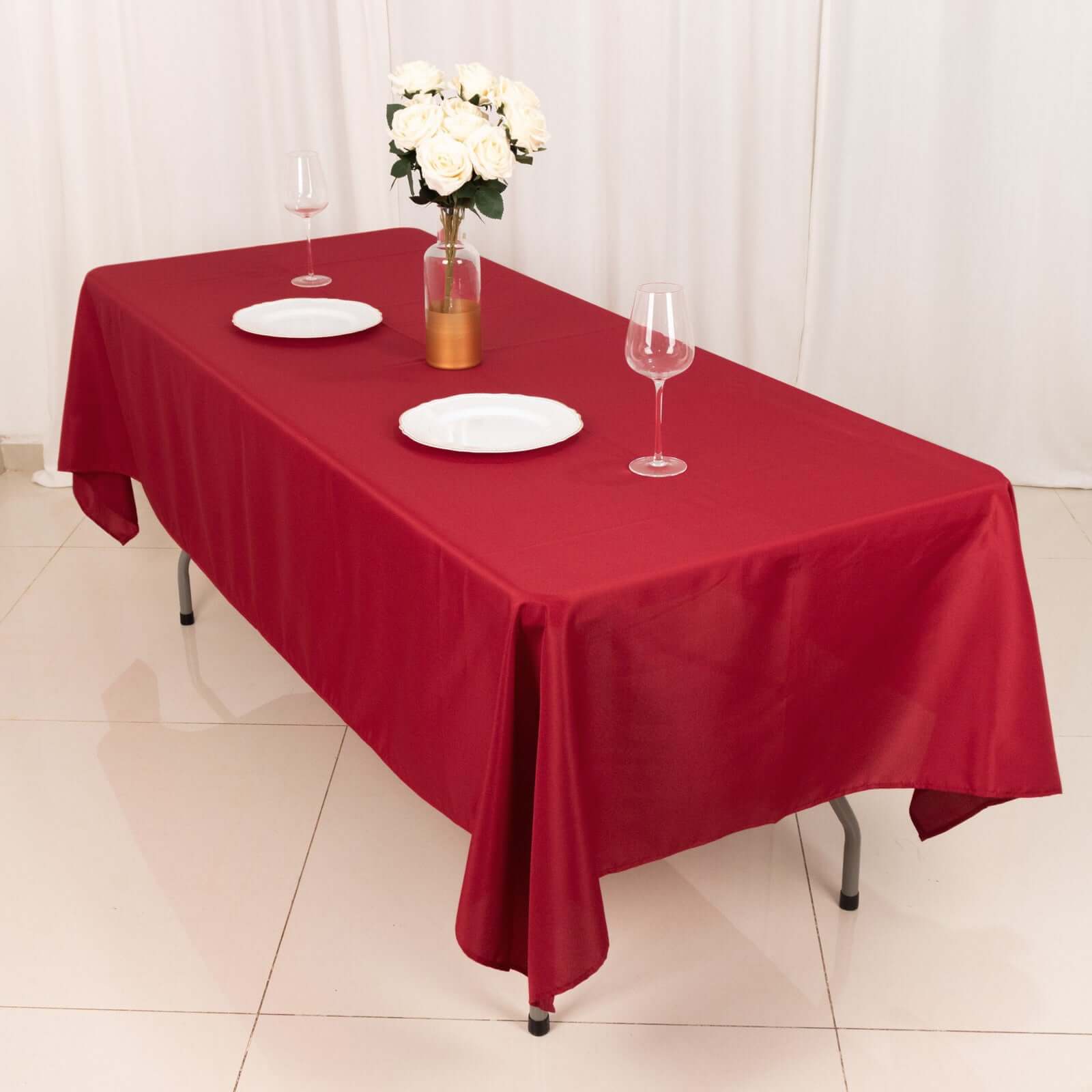 Polyester 60"x102" Rectangle Tablecloth Wine - Durable and Stylish Table Cover
