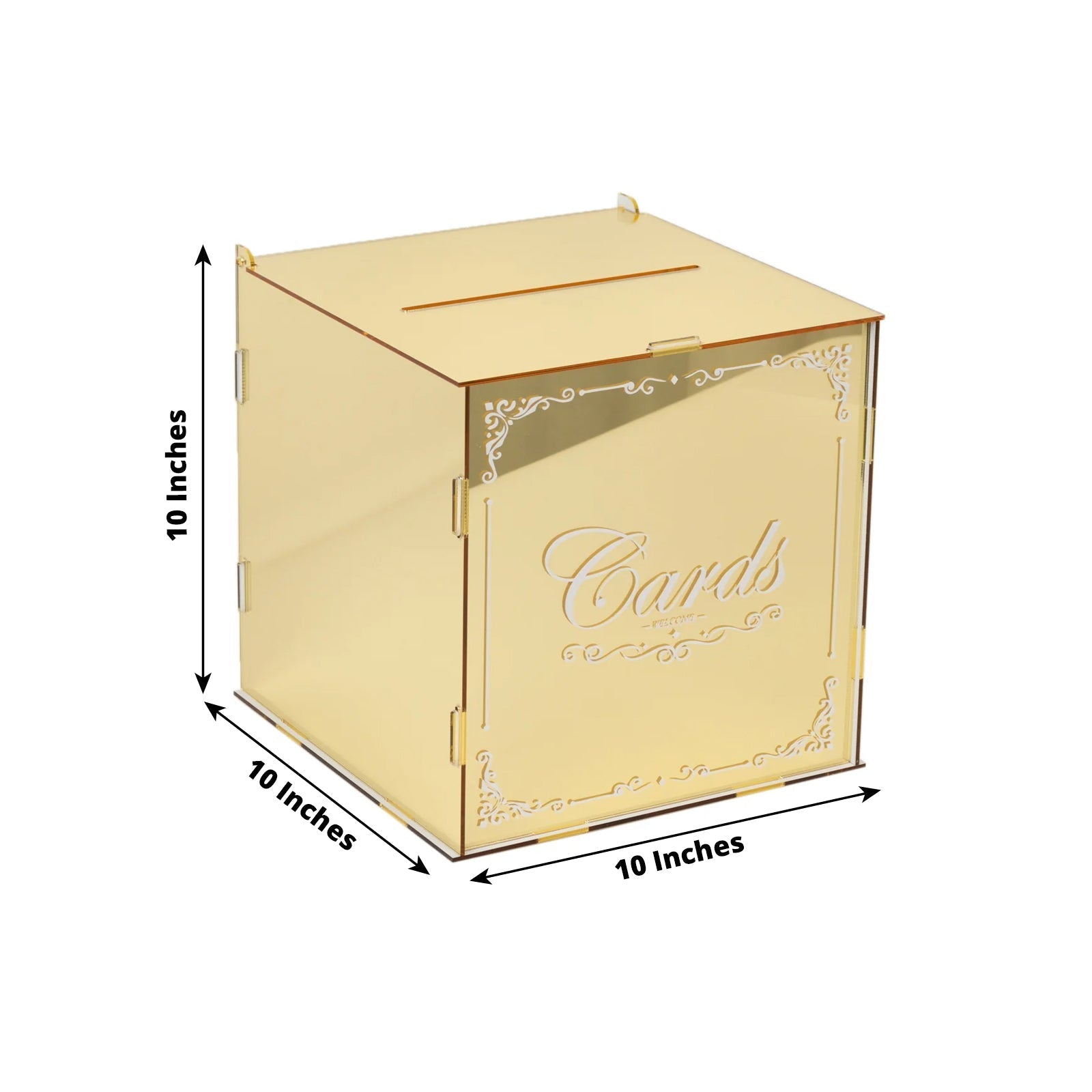 10" Gold Mirror Acrylic Wedding Card Box with Slot - Wishing Well Money Box for Reception, Graduation, and Events