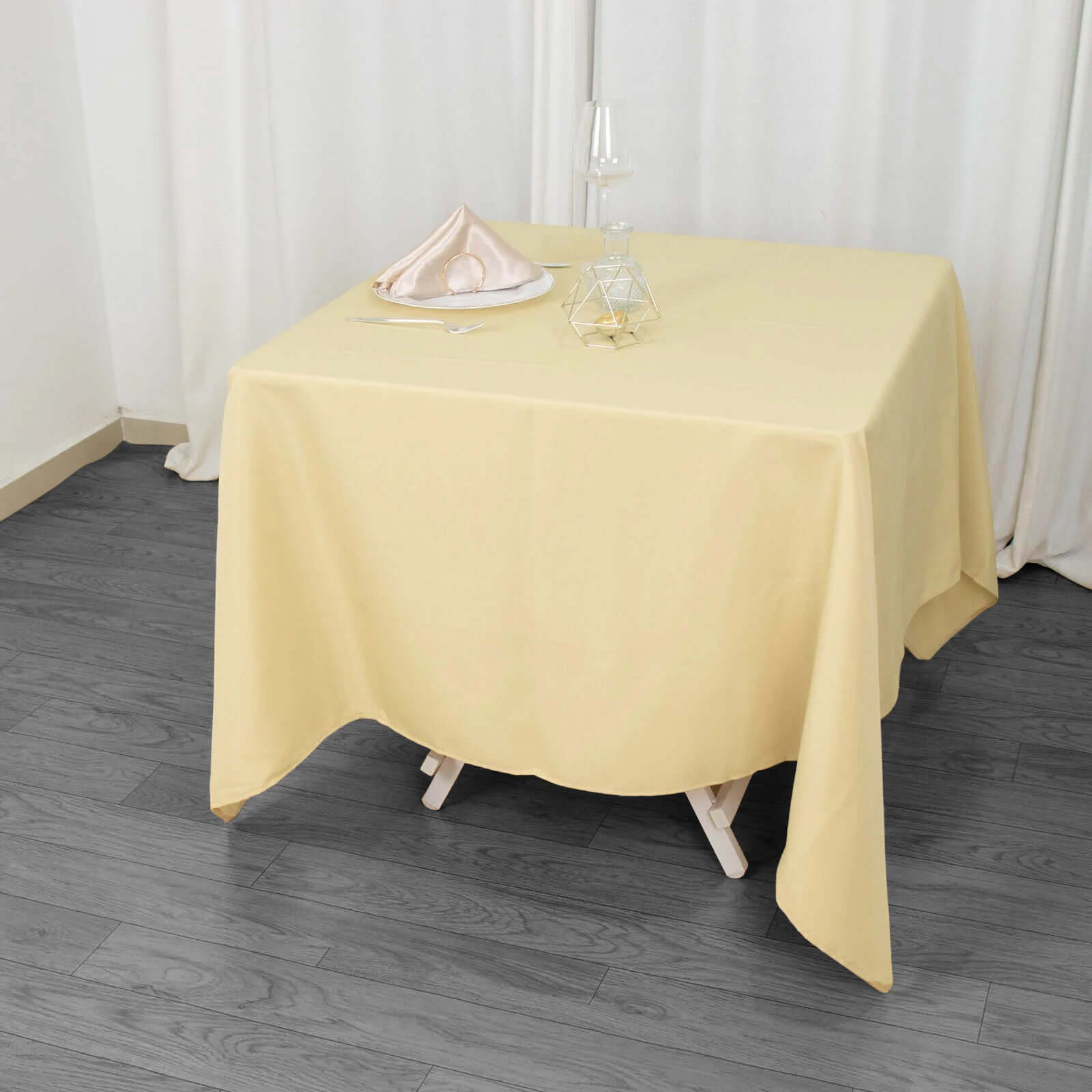 Premium Polyester Square Tablecloth 70"x70" Champagne 220GSM Wrinkle-Resistant Table Cover