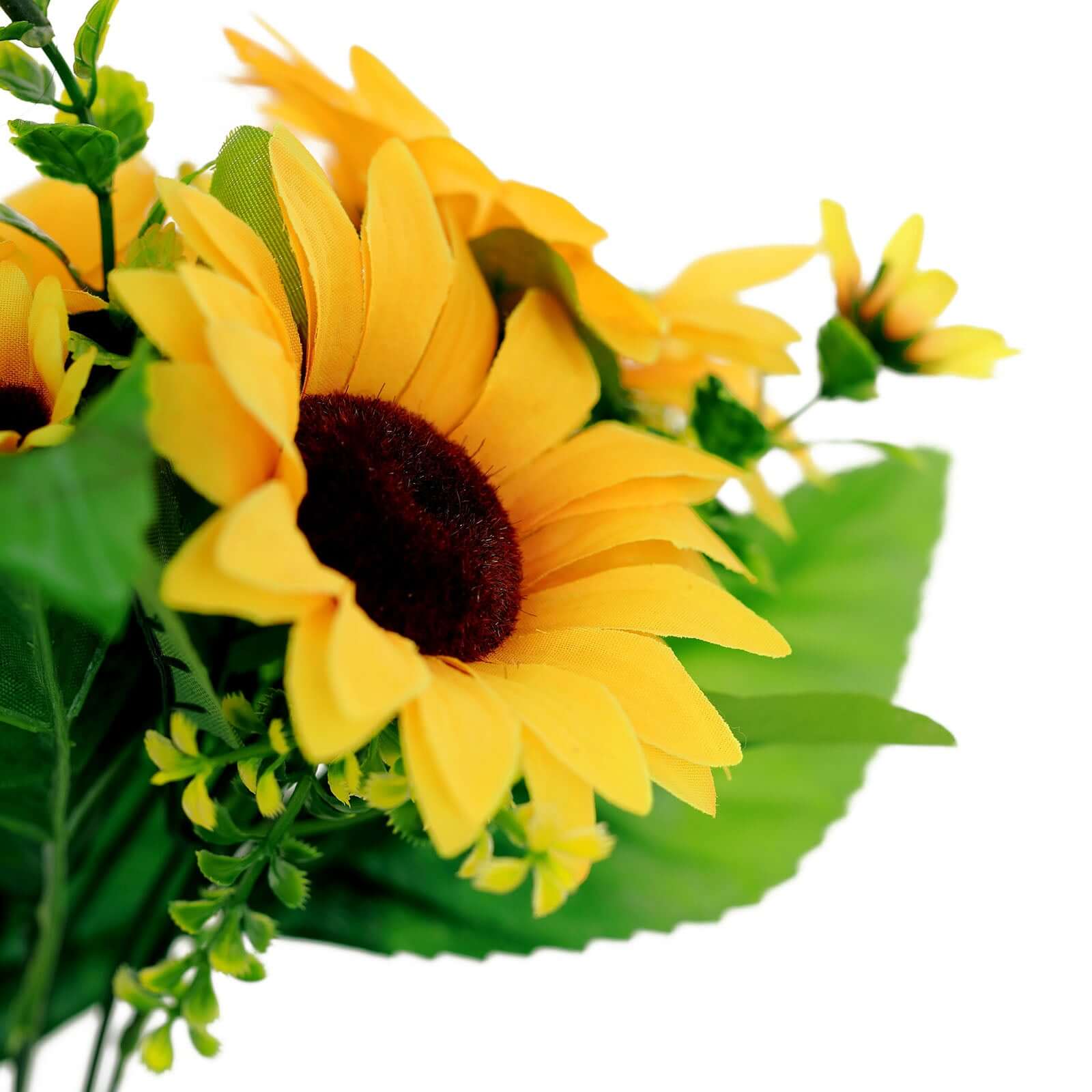 2 Bouquets 13" Yellow Artificial Silk Sunflower Flower Bushes