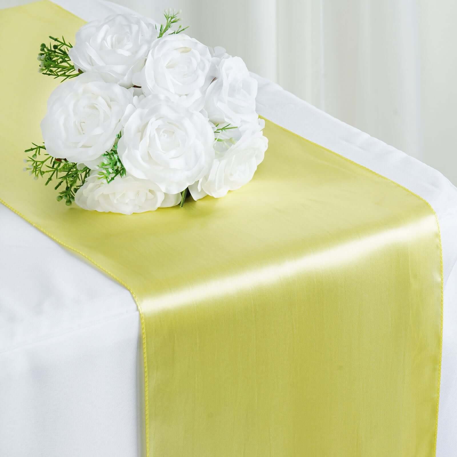 Satin 12"x108" Table Runner Yellow - Stylish Table Linen