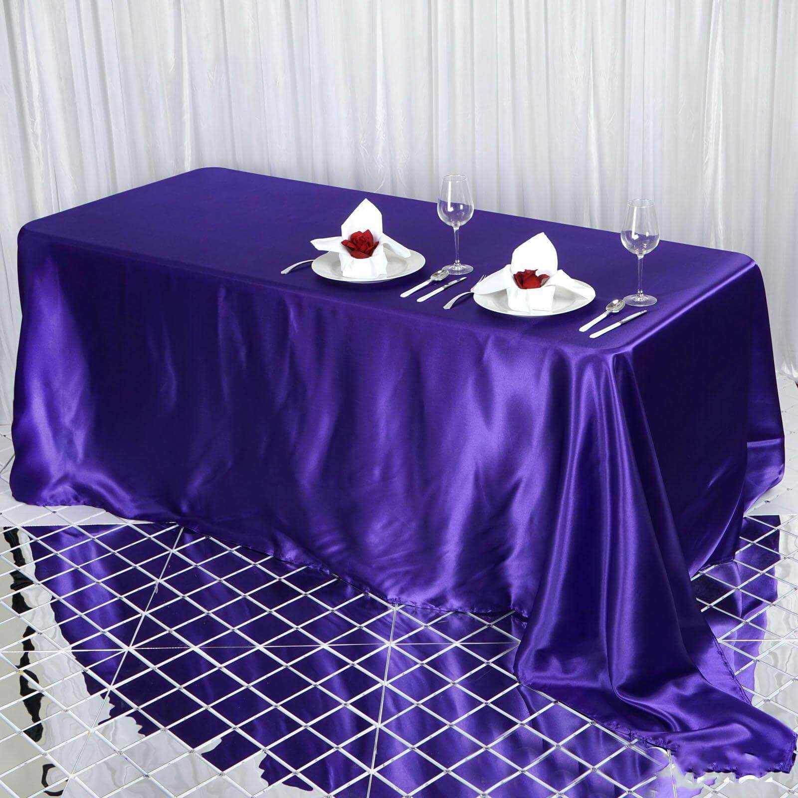 Satin Rectangular 90"x132" Tablecloth Purple - Seamless Table Cover