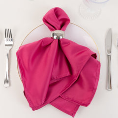 5 Pack Lamour Satin 20"x20" Napkins Fuchsia - Soft Matte Finish Dinner Napkins