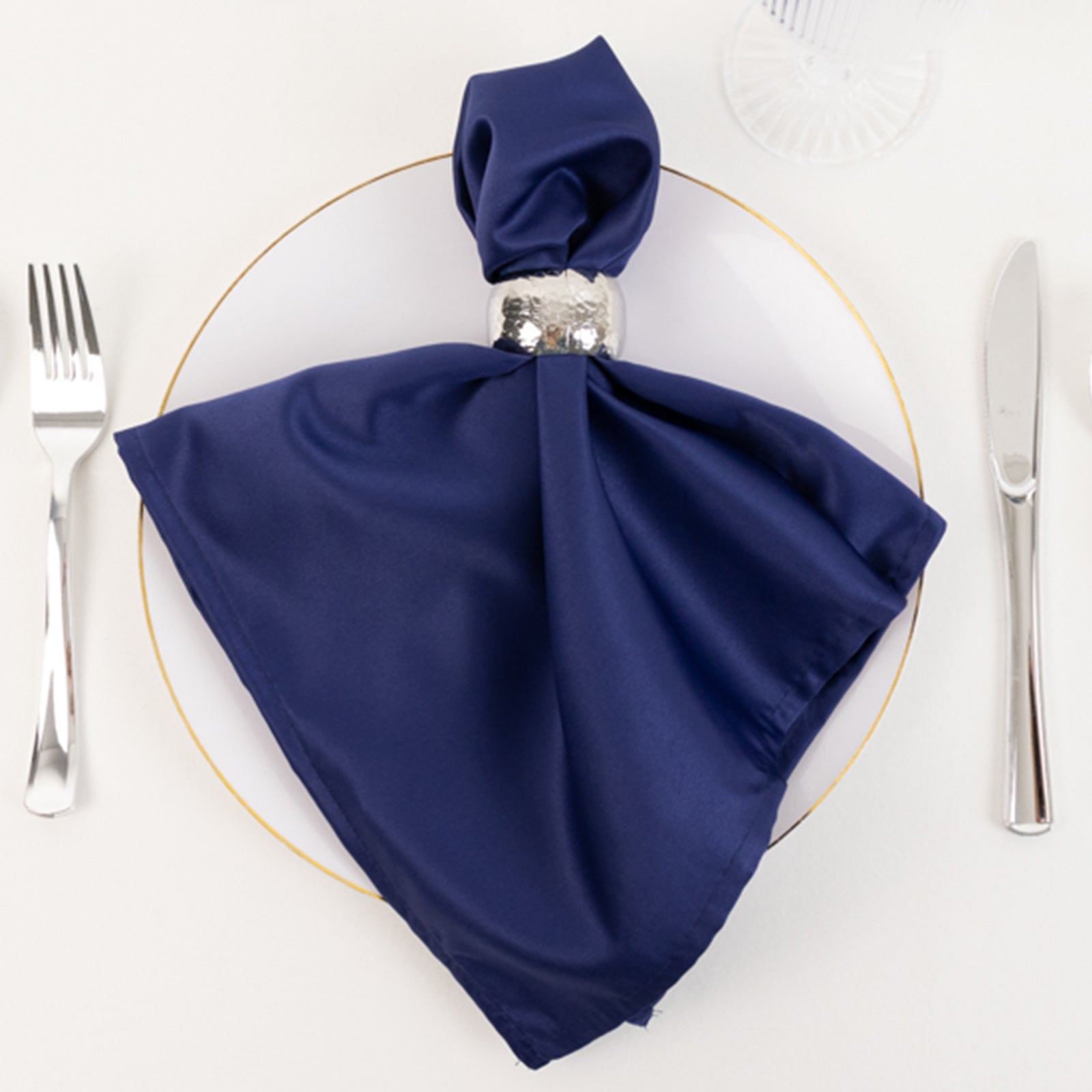 5 Pack Lamour Satin 20"x20" Napkins Navy Blue - Soft Matte Finish Dinner Napkins