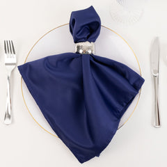 5 Pack Lamour Satin 20"x20" Napkins Navy Blue - Soft Matte Finish Dinner Napkins