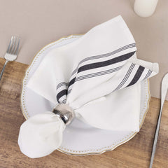 10 Pack Premium Spun Polyester 18"x22" Napkins White/Black Bistro Style - Highly Absorbent Cotton-Like Feel Cloth Napkins for Everyday Dining or Celebrations