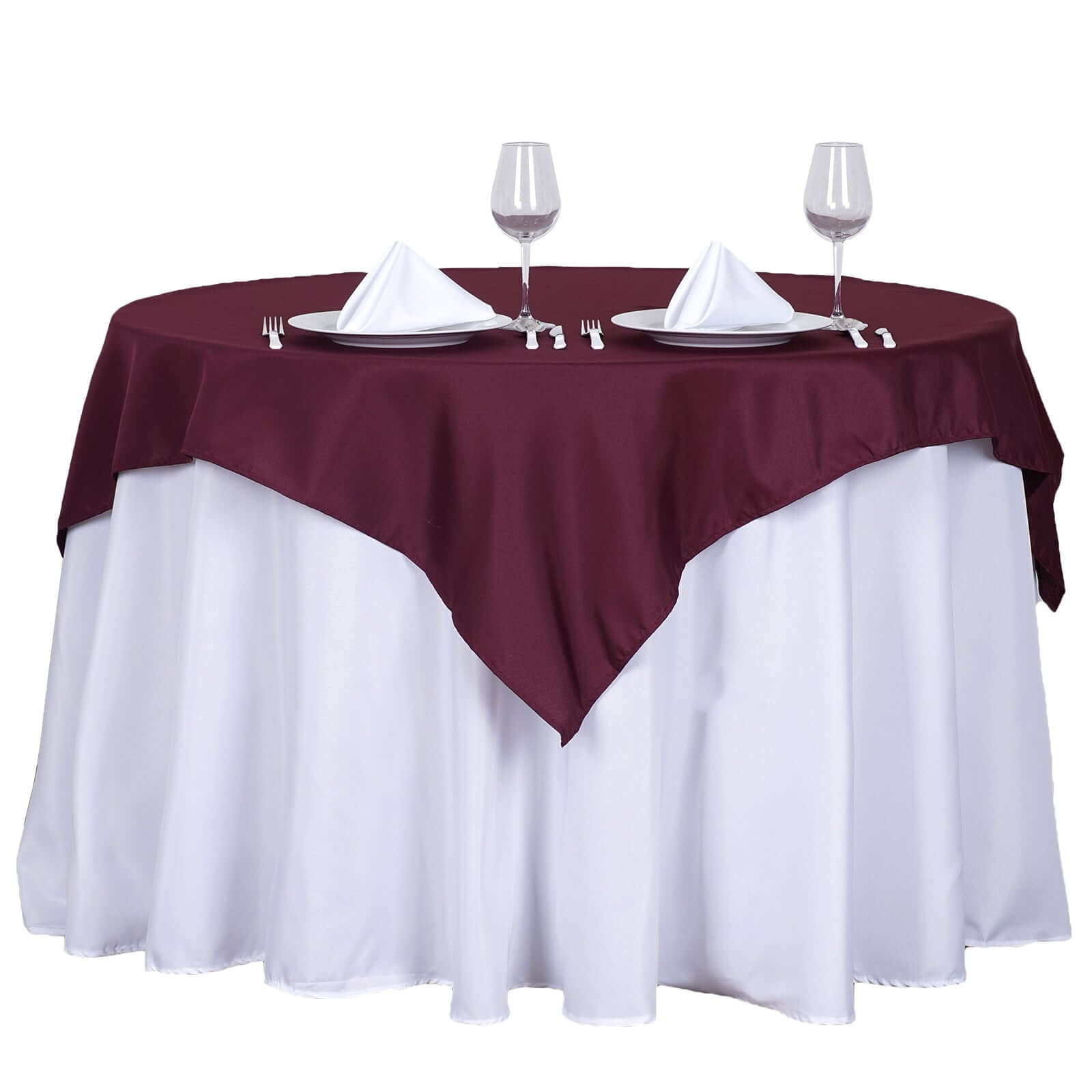 Polyester 54"x54" Table Overlay Square Tablecloth Burgundy - Wrinkle-Resistant & Durable Table Cover