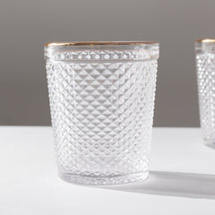 6-Pack Tumbler Glasses Clear Hobnail Design with Gold Rim - Embossed Diamond Pattern Glassware for Drinks & Parties 11oz 4"