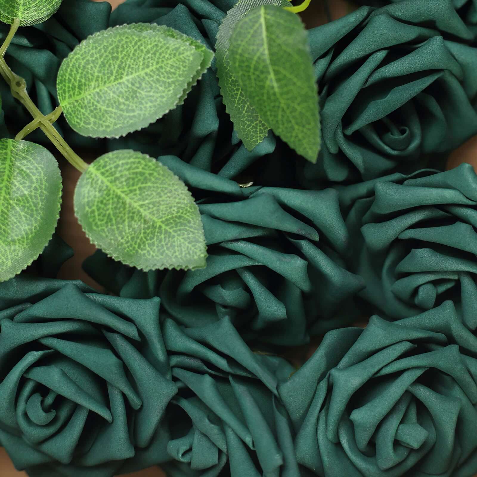 24 Roses 5" Hunter Emerald Green Artificial Foam Flowers With Stem Wire and Leaves