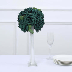 24 Roses 5" Hunter Emerald Green Artificial Foam Flowers With Stem Wire and Leaves