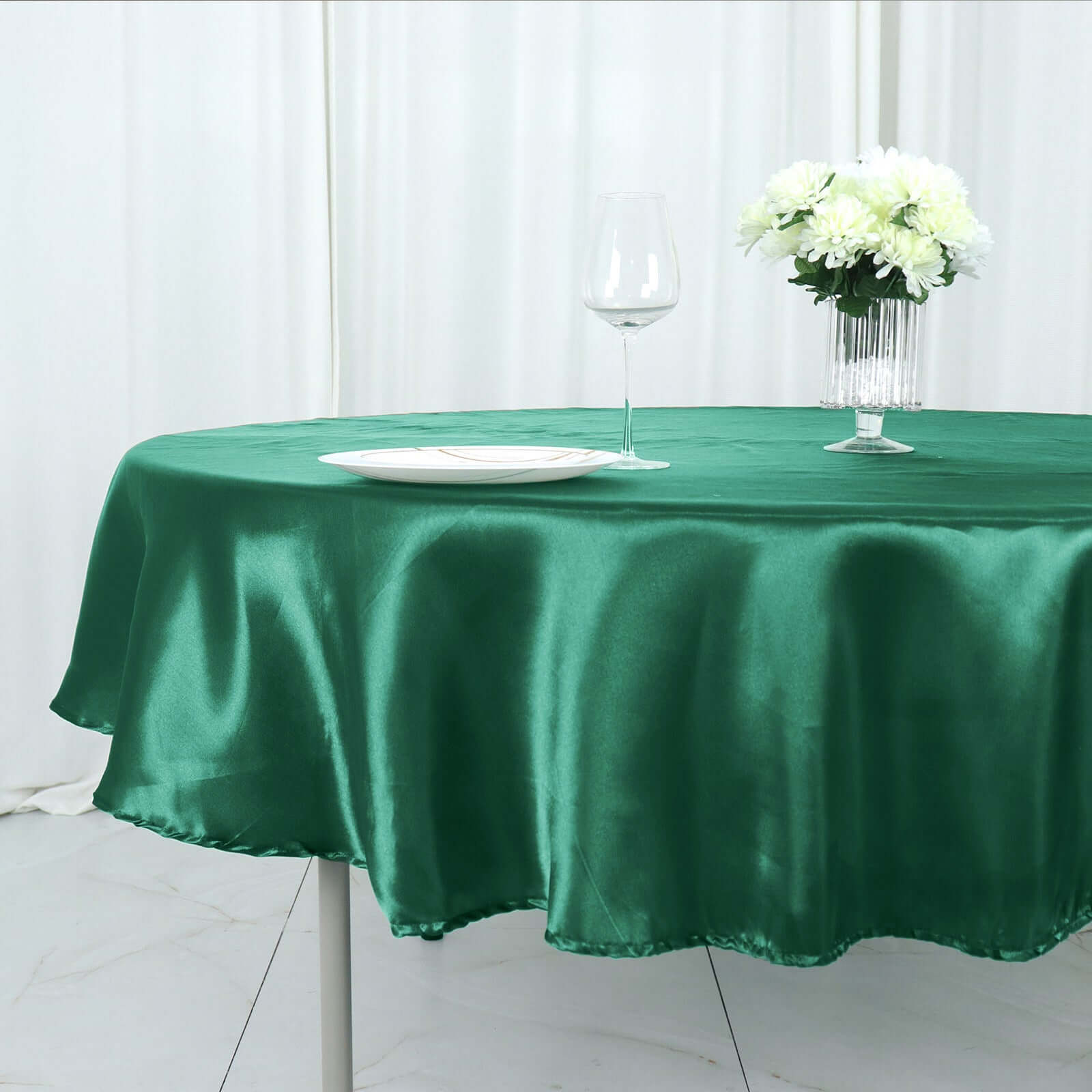 Satin 90" Round Tablecloth Hunter Emerald Green - Smooth and Lustrous Table Cover