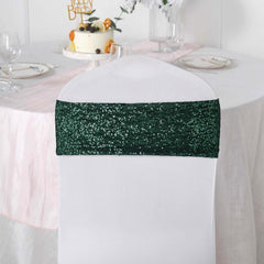 5 Pack Sequin Spandex Chair Sashes Hunter Emerald Green - Stretch Chair Bands 6"x15"