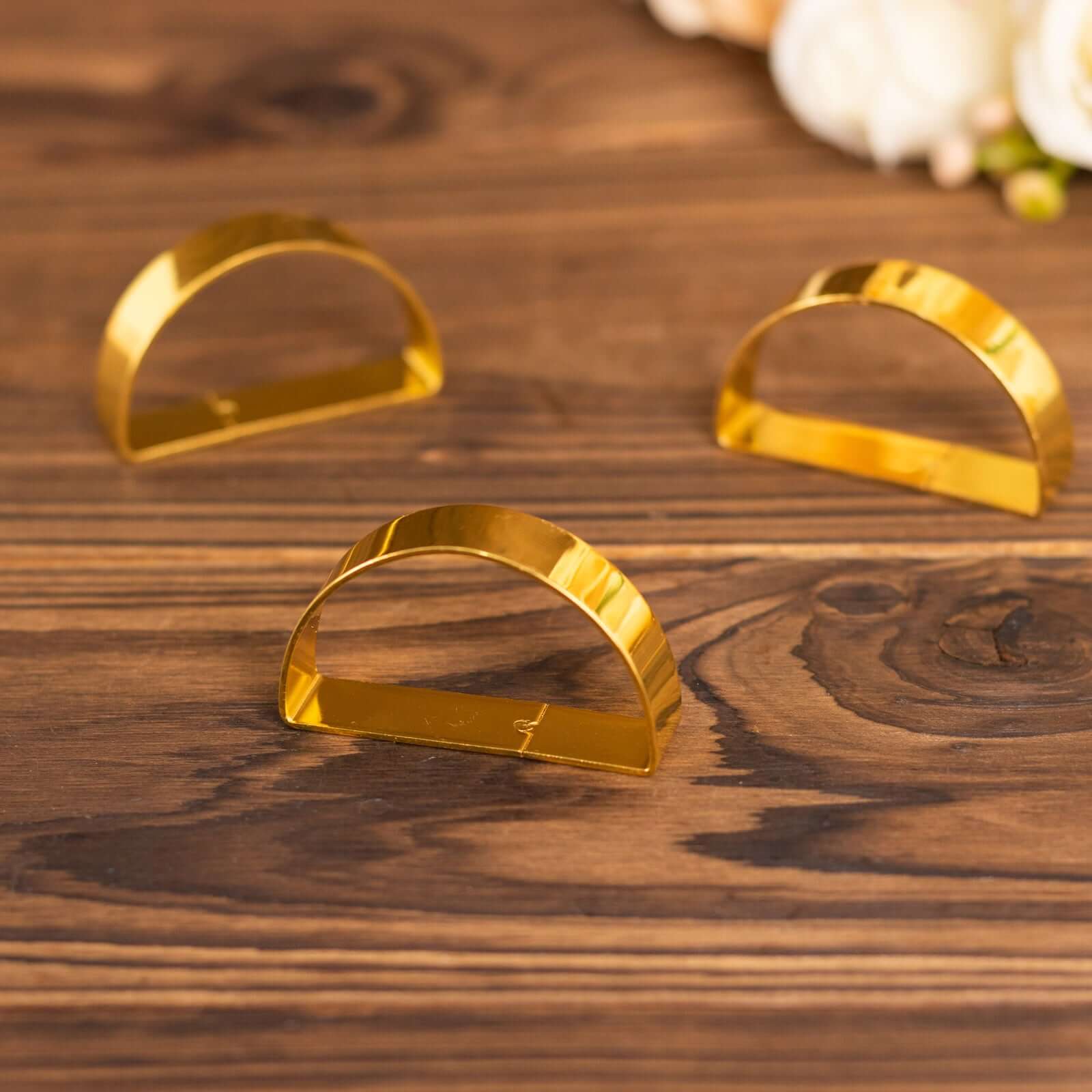4 Pack 2" Shiny Gold Metal Semicircle Napkin Rings, D-Shaped Serviette Buckle Napkin Holders