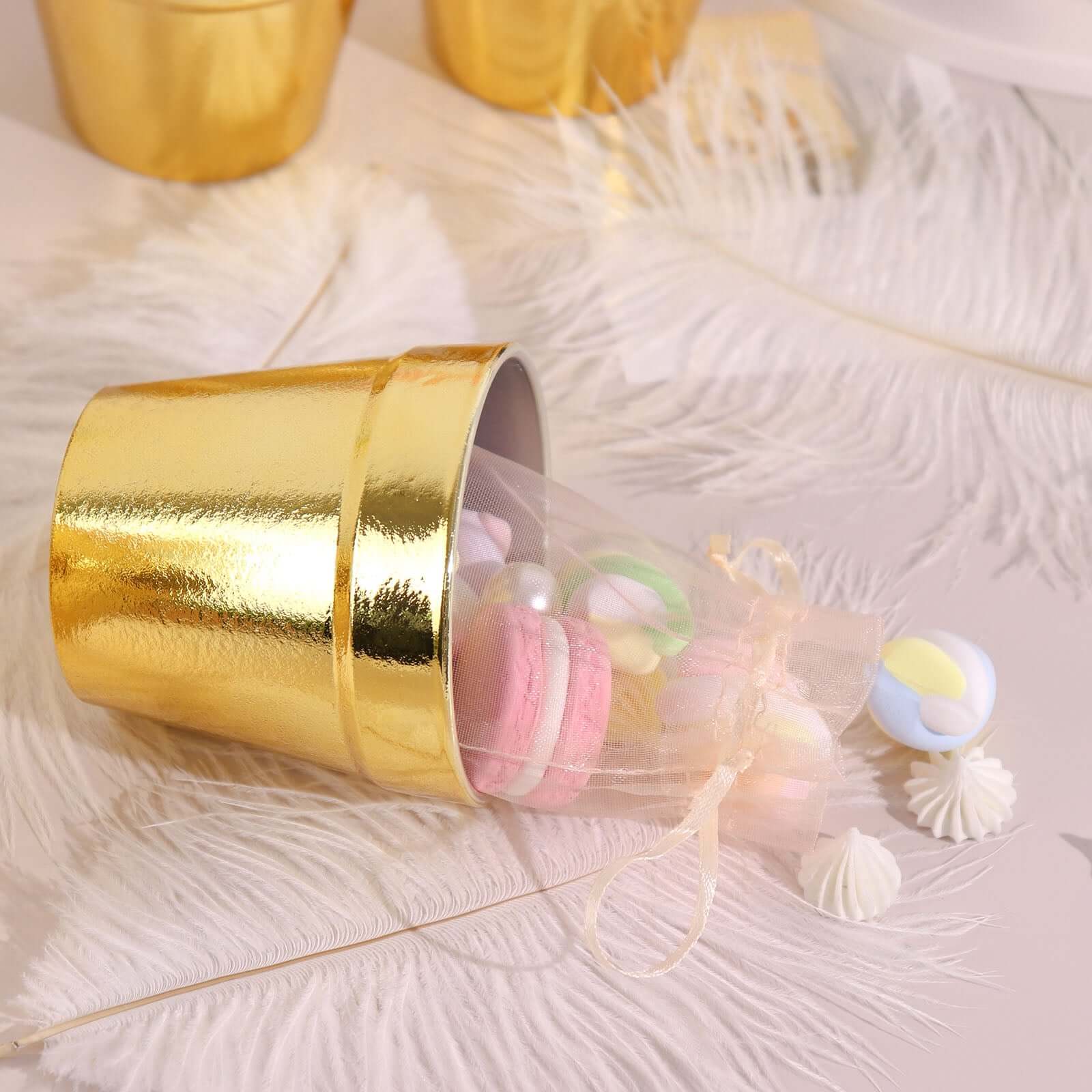 6 Pack 3" Gold Plastic Party Favor Bucket-Containers, Mini Succulent Nursery Planters, Flower Pot Crafts