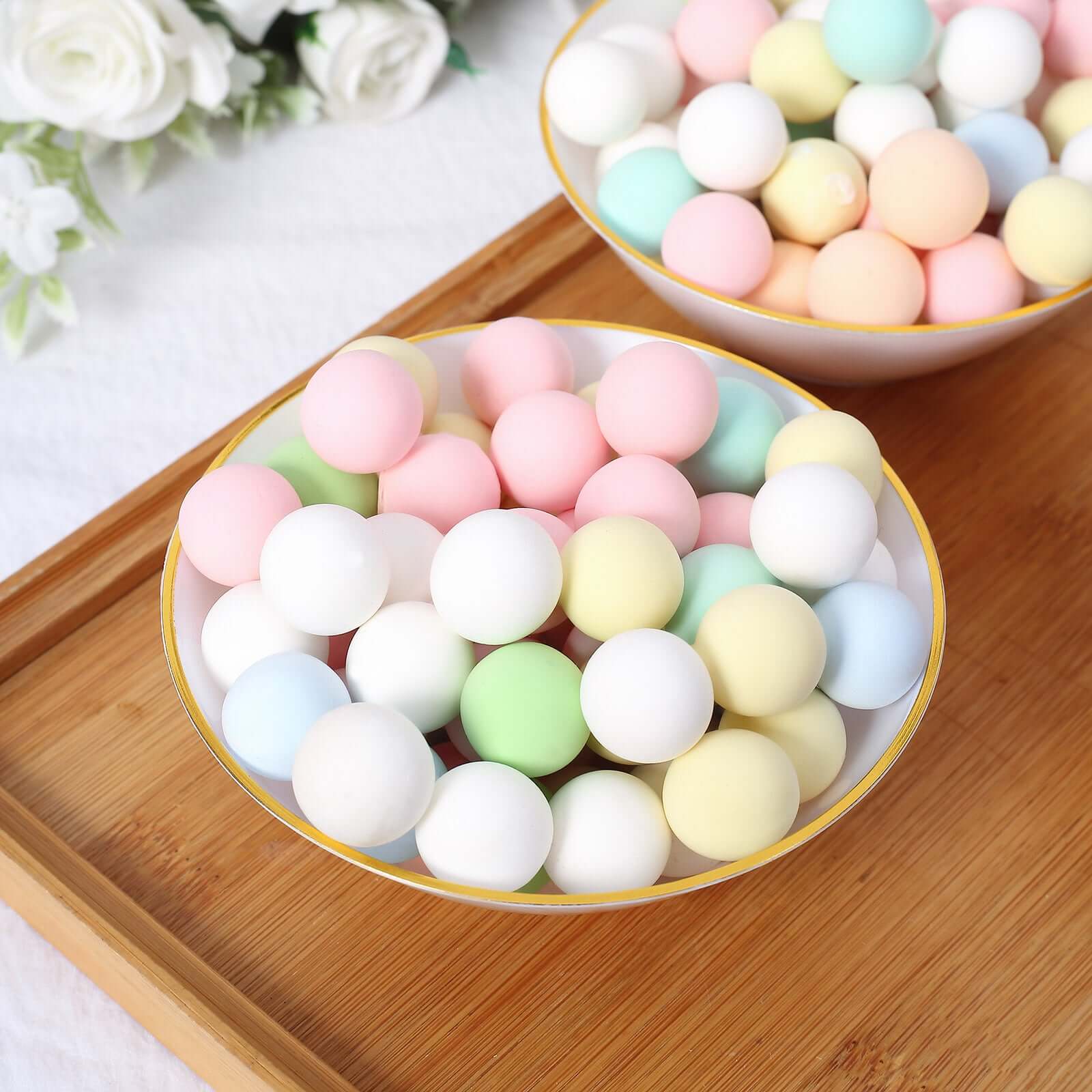 24-Pack Heavy Duty Plastic Ice Cream Bowls Glossy White Gold Rim Premium - Great for Events 7oz