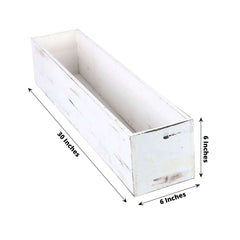 White Wood Planter Rectangular Box 30"x6"- Durable Decor with Removable Plastic Liner for Tables