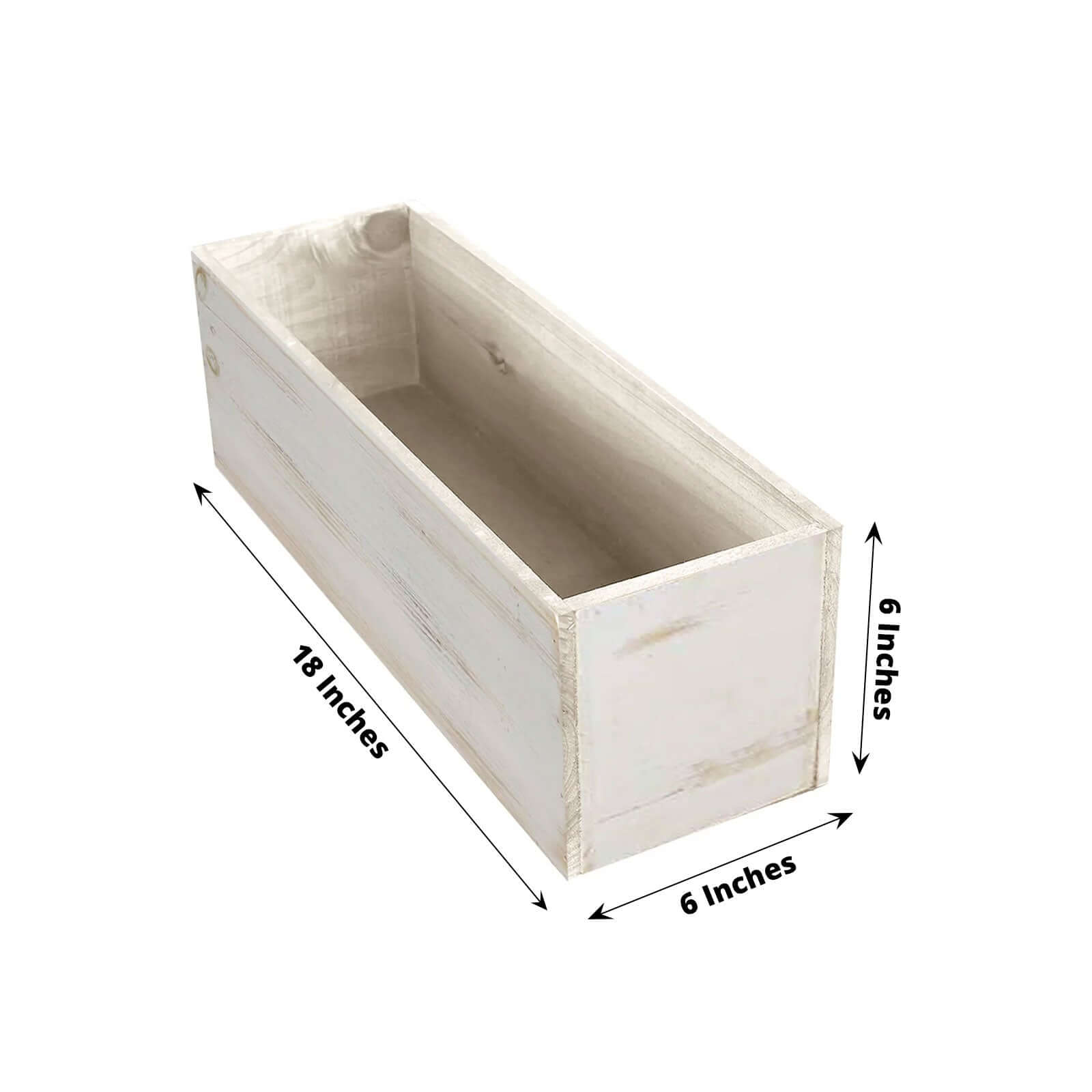 Whitewash Wood Planter Rectangular Box 18"x6"- Durable Decor with Removable Plastic Liner for Table Displays