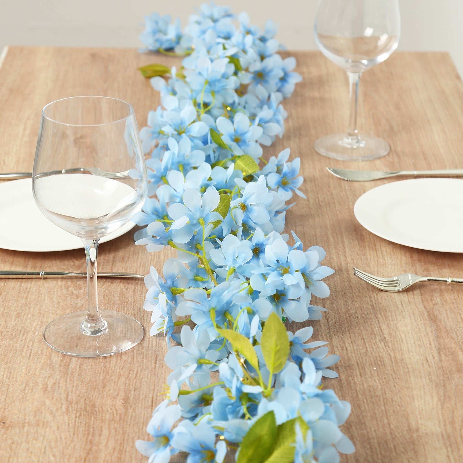 2-Pack Garland String Lights Jasmine Silk Flower Design Blue Warm White - Battery Operated Hanging Décor 6ft