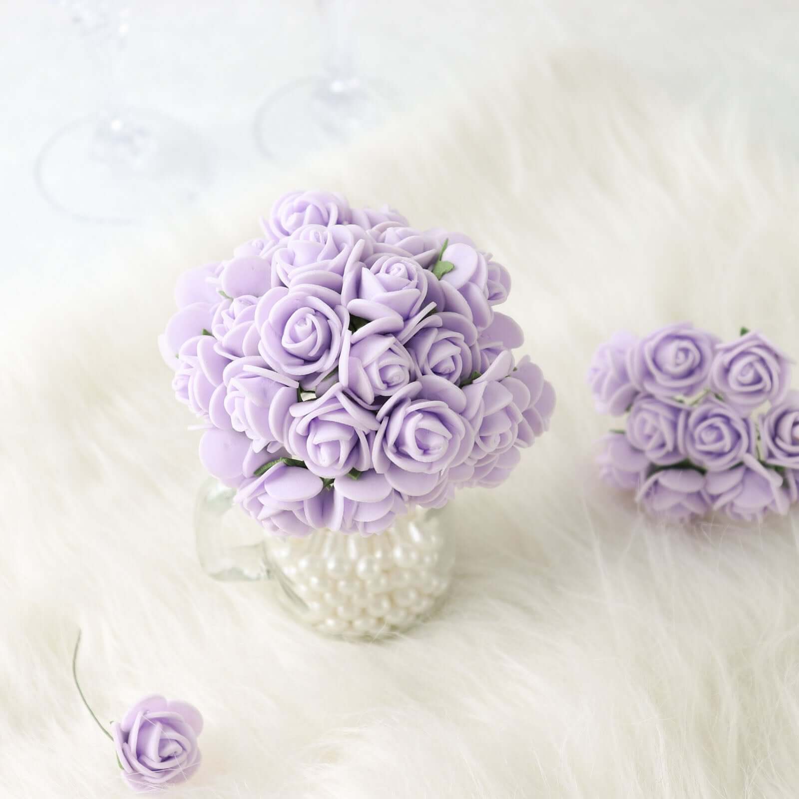 48 Roses 1" Lavender Lilac Real Touch Artificial DIY Foam Rose Flowers With Stem, Craft Rose Buds