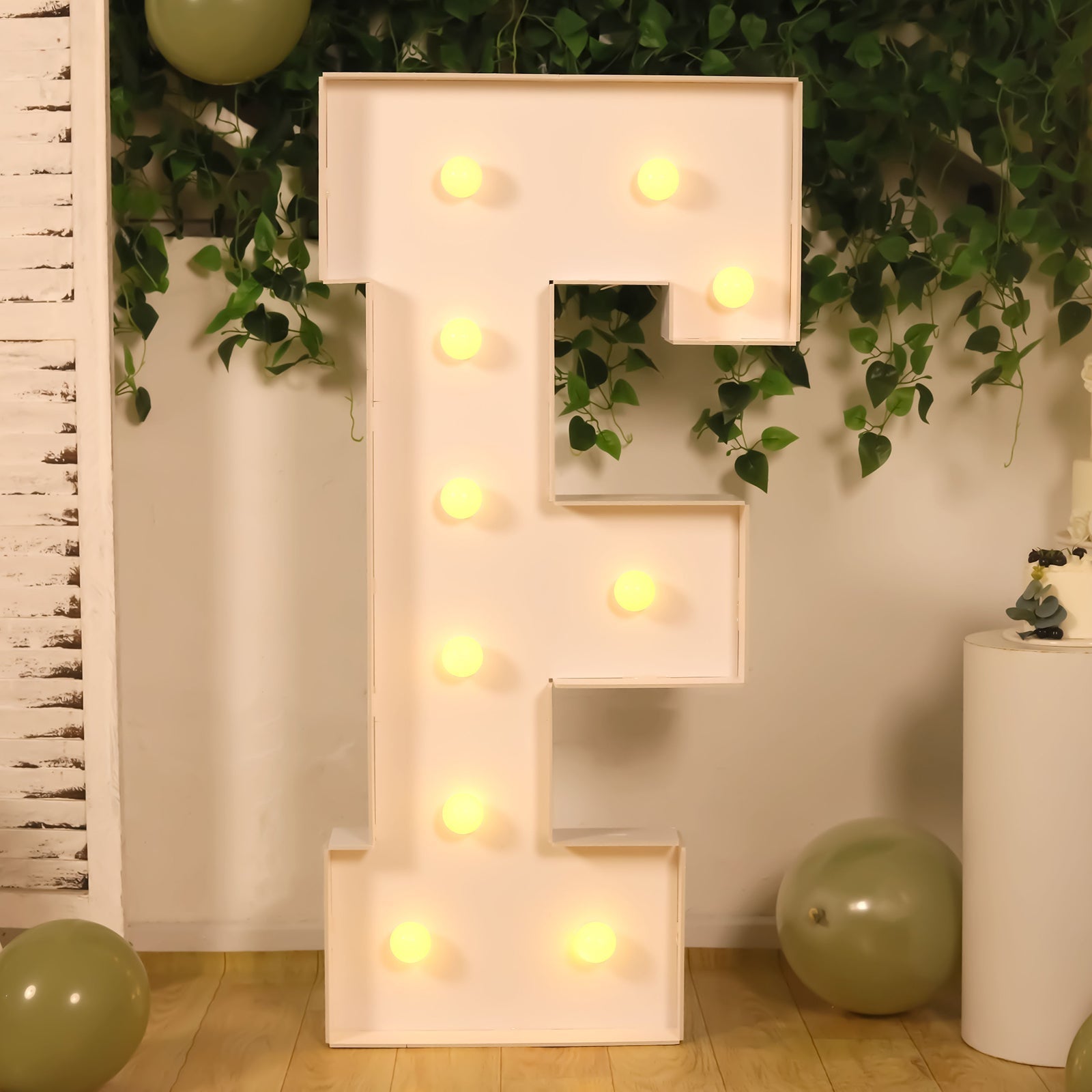 Giant LED Marquee Light Up Letter "F", White 4ft Pre-Cut Foam Board with 10 Warm White Battery Operated LEDs, Glue Gun and Sticks
