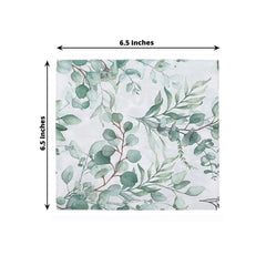 20-Pack Paper Beverage Napkins with Green Foliage Eucalyptus Leaves Design - 2 Ply Soft 18GSM Boho Wedding Napkins 6.5"x6.5"