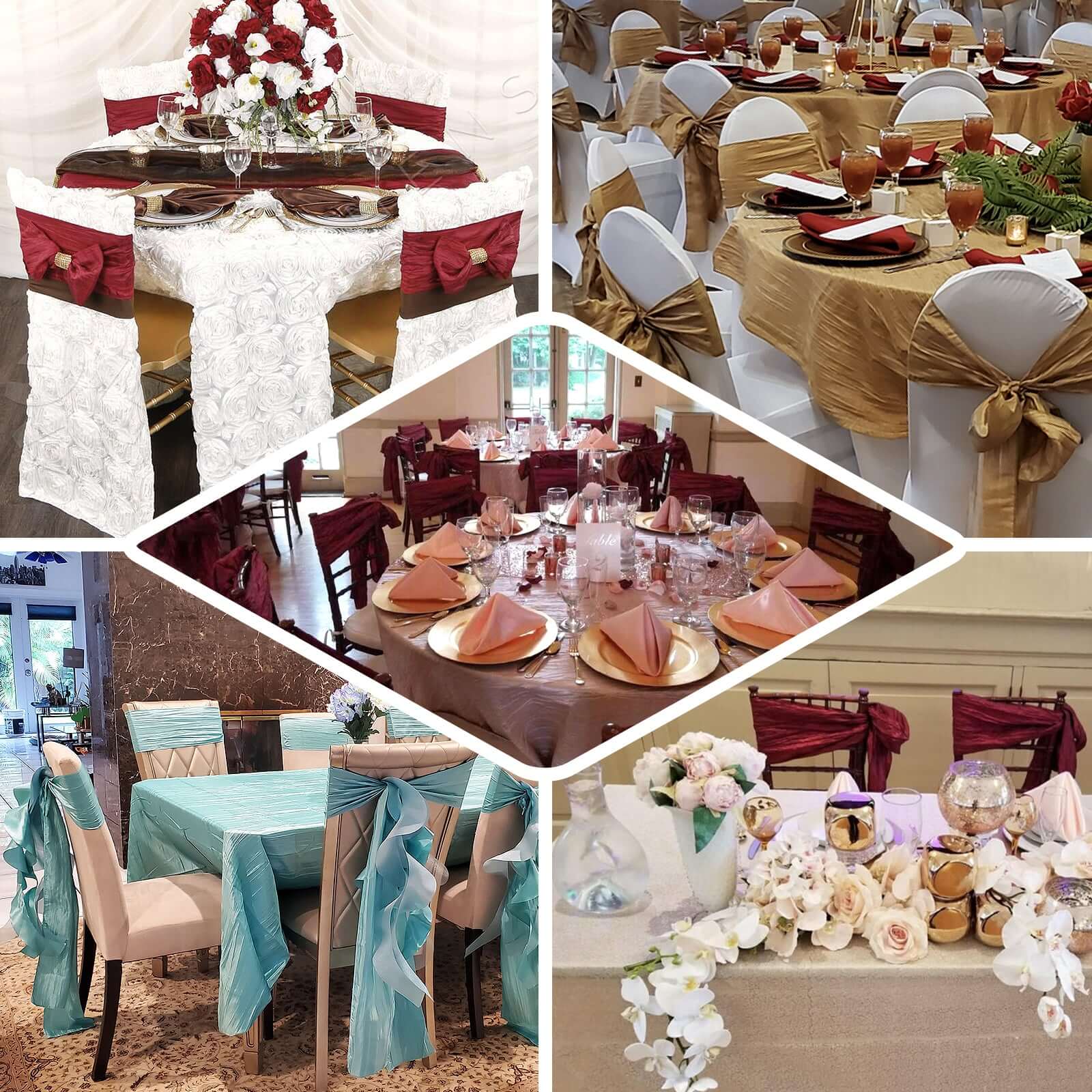 5 Pack Taffeta 6"x106" Chair Sashes Terracotta (Rust) Accordion Crinkle Texture - Stylish Decor for Weddings & Gatherings